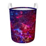 Red Purple Nebula Galaxy Space Print Round Laundry Basket