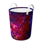 Red Purple Nebula Galaxy Space Print Round Laundry Basket