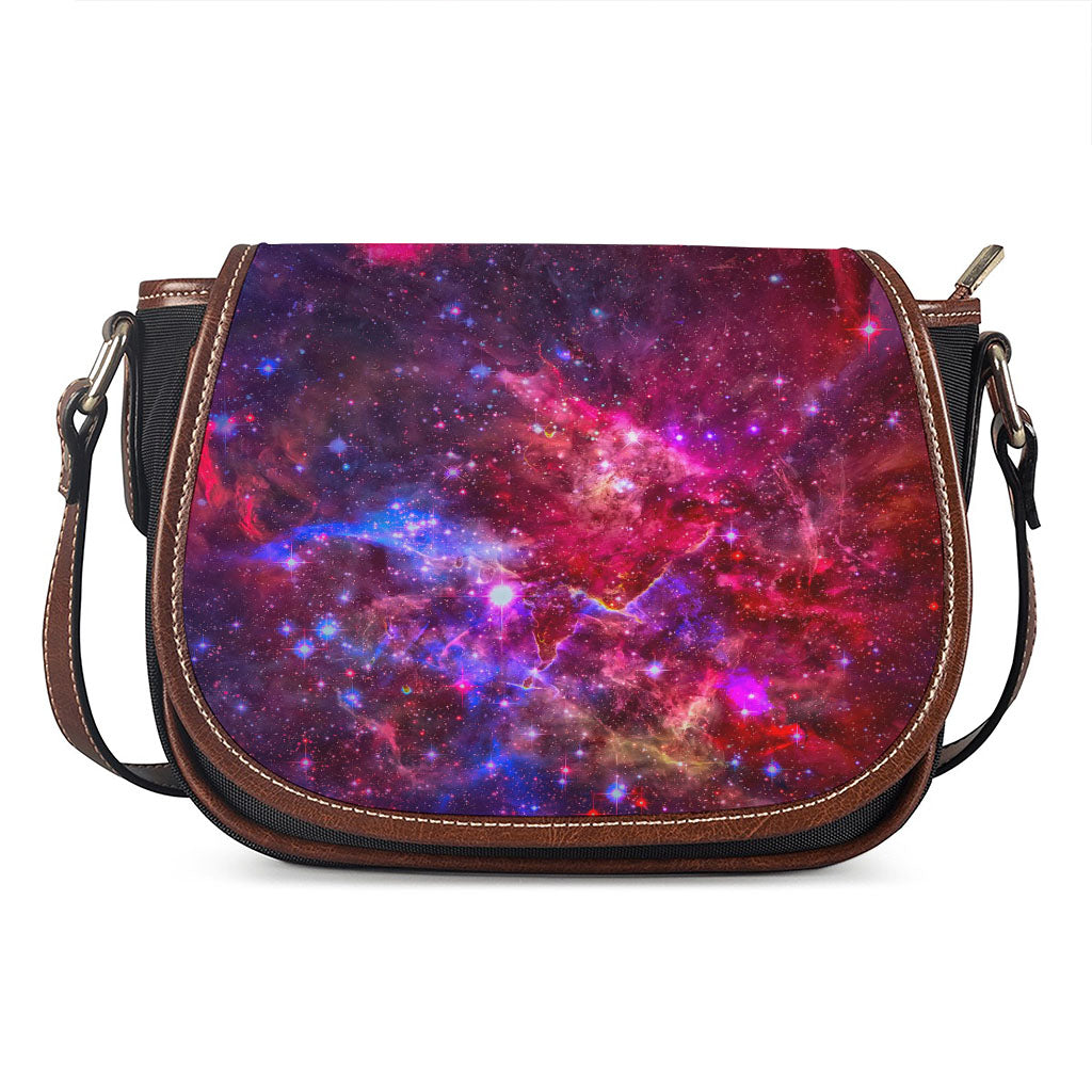 Red Purple Nebula Galaxy Space Print Saddle Bag