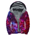 Red Purple Nebula Galaxy Space Print Sherpa Lined Zip Up Hoodie