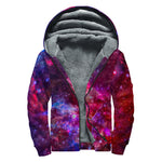 Red Purple Nebula Galaxy Space Print Sherpa Lined Zip Up Hoodie