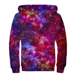 Red Purple Nebula Galaxy Space Print Sherpa Lined Zip Up Hoodie