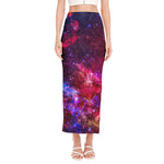 Red Purple Nebula Galaxy Space Print Side Slit Maxi Skirt