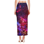Red Purple Nebula Galaxy Space Print Side Slit Maxi Skirt
