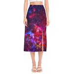 Red Purple Nebula Galaxy Space Print Side Slit Midi Skirt
