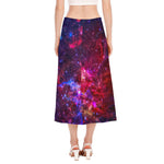 Red Purple Nebula Galaxy Space Print Side Slit Midi Skirt