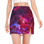 Red Purple Nebula Galaxy Space Print Side Slit Mini Skirt
