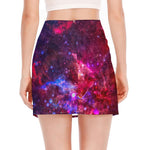 Red Purple Nebula Galaxy Space Print Side Slit Mini Skirt