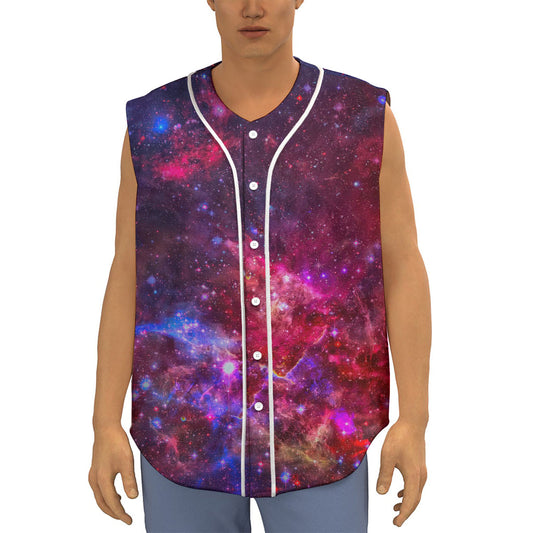 Red Purple Nebula Galaxy Space Print Sleeveless Baseball Jersey