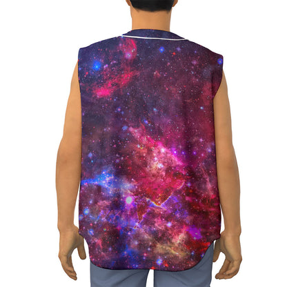 Red Purple Nebula Galaxy Space Print Sleeveless Baseball Jersey