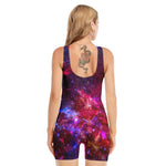Red Purple Nebula Galaxy Space Print Sleeveless One Piece Swimsuit