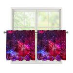 Red Purple Nebula Galaxy Space Print Tier Curtains