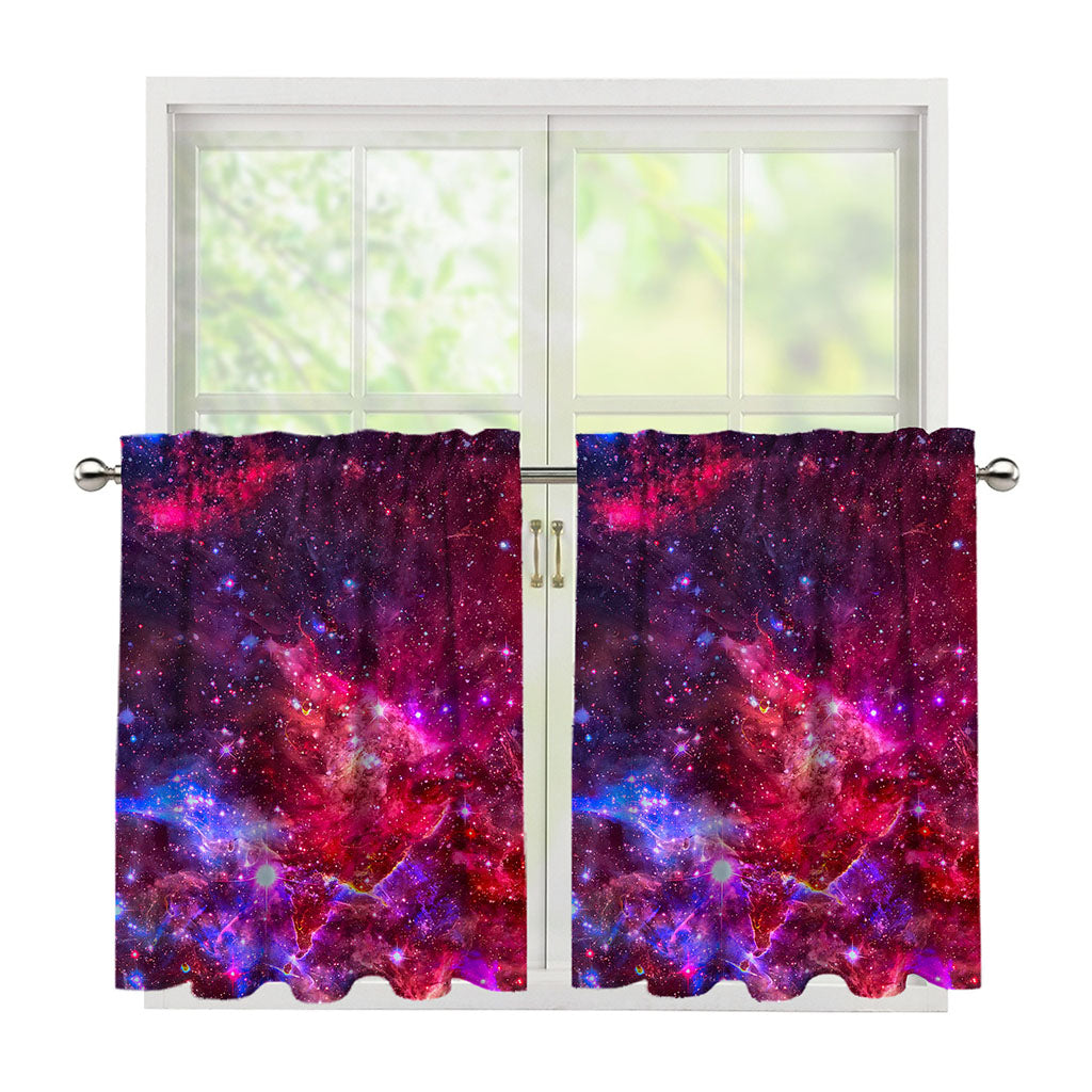 Red Purple Nebula Galaxy Space Print Tier Curtains