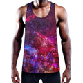 Red Purple Nebula Galaxy Space Print Men's Workout Tank Top