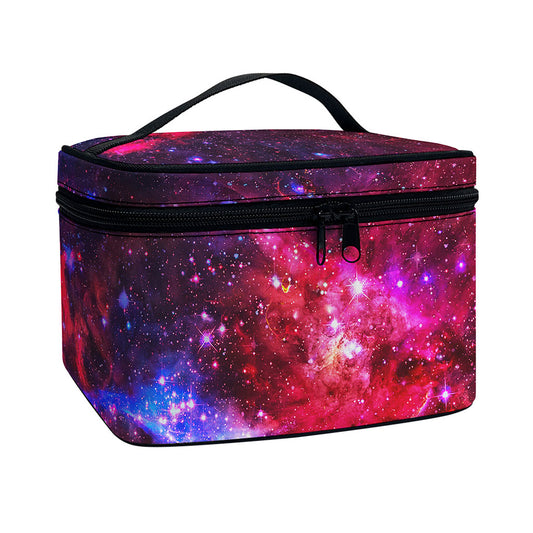 Red Purple Nebula Galaxy Space Print Travel Makeup Bag