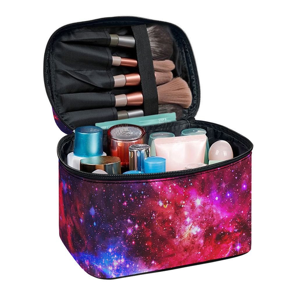 Red Purple Nebula Galaxy Space Print Travel Makeup Bag