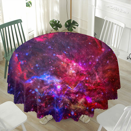 Red Purple Nebula Galaxy Space Print Waterproof Round Tablecloth