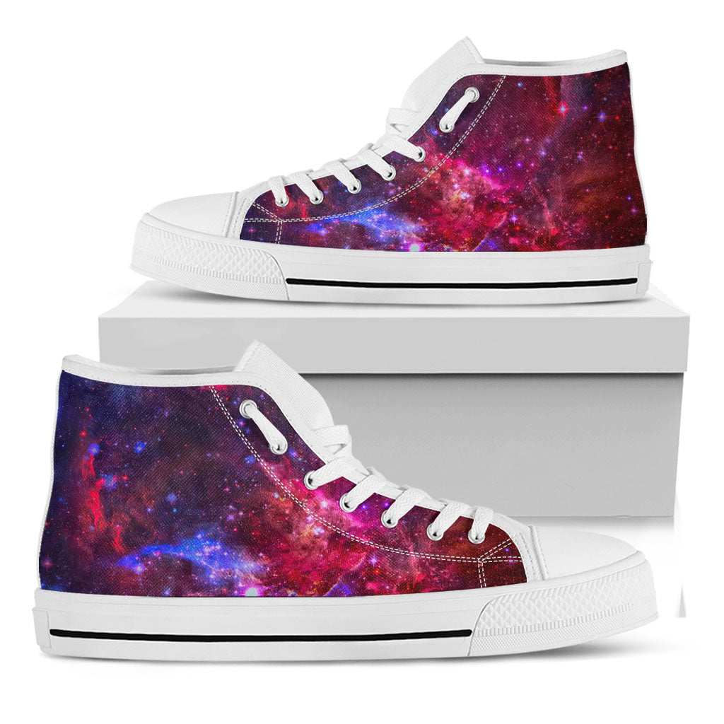 Red Purple Nebula Galaxy Space Print White High Top Sneakers