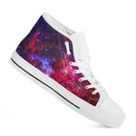 Red Purple Nebula Galaxy Space Print White High Top Sneakers