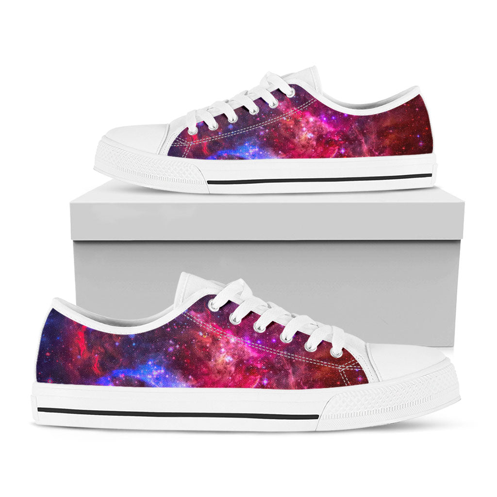 Red Purple Nebula Galaxy Space Print White Low Top Sneakers