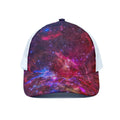 Red Purple Nebula Galaxy Space Print White Mesh Trucker Hat