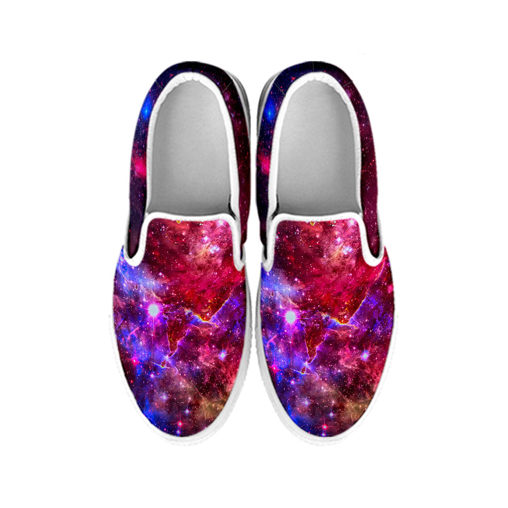 Red Purple Nebula Galaxy Space Print White Slip On Sneakers