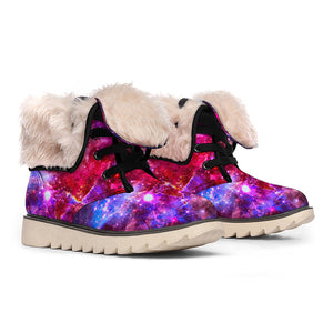 Red Purple Nebula Galaxy Space Print Winter Boots