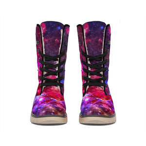 Red Purple Nebula Galaxy Space Print Winter Boots