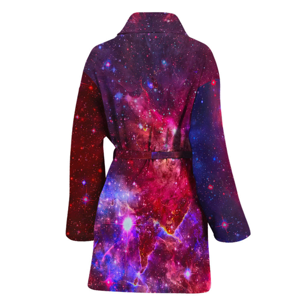 Red Purple Nebula Galaxy Space Print Women's Bathrobe