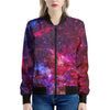 Red Purple Nebula Galaxy Space Print Women's Bomber Jacket