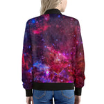 Red Purple Nebula Galaxy Space Print Women's Bomber Jacket