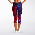 Red Purple Nebula Galaxy Space Print Women's Capri Leggings