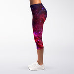 Red Purple Nebula Galaxy Space Print Women's Capri Leggings