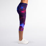 Red Purple Nebula Galaxy Space Print Women's Capri Leggings