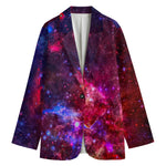 Red Purple Nebula Galaxy Space Print Women's Cotton Blazer