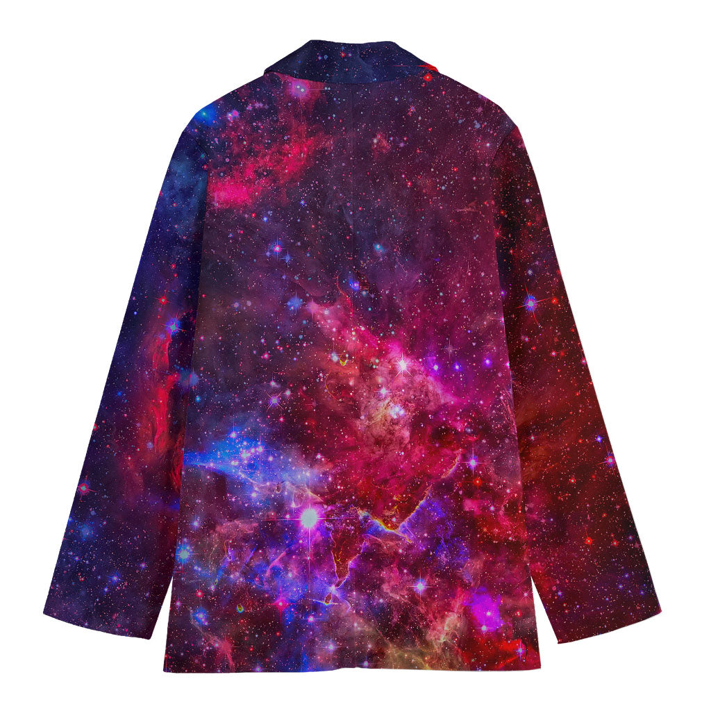Red Purple Nebula Galaxy Space Print Women's Cotton Blazer
