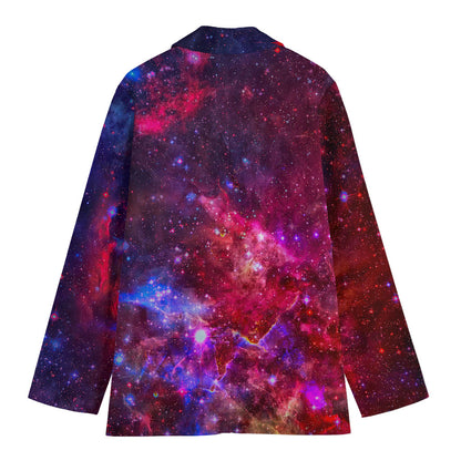 Red Purple Nebula Galaxy Space Print Women's Cotton Blazer
