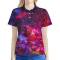 Red Purple Nebula Galaxy Space Print Women's Polo Shirt