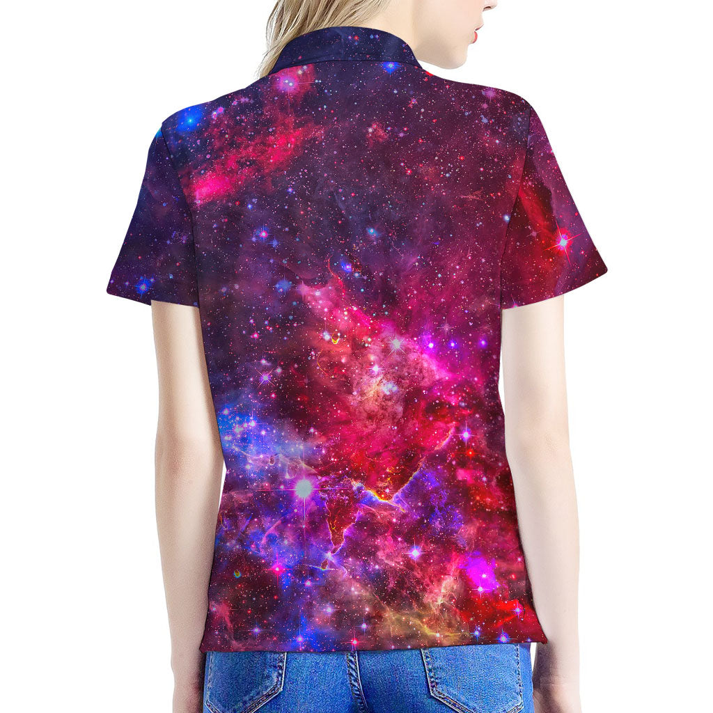 Red Purple Nebula Galaxy Space Print Women's Polo Shirt