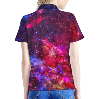 Red Purple Nebula Galaxy Space Print Women's Polo Shirt