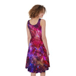 Red Purple Nebula Galaxy Space Print Women's Sleeveless Dress