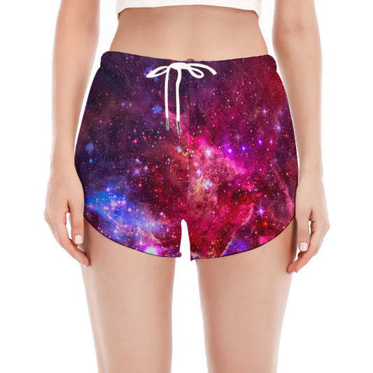Red Purple Nebula Galaxy Space Print Women's Split Running Shorts