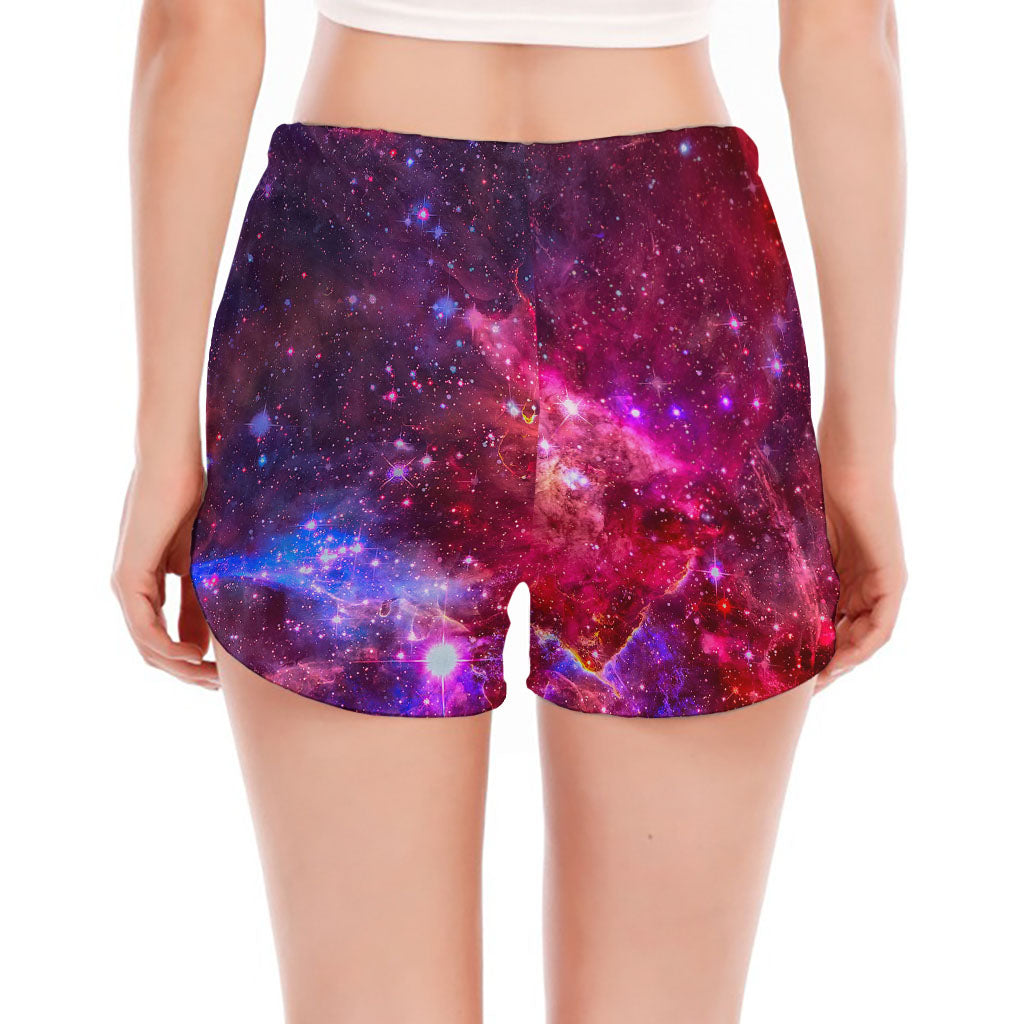 Red Purple Nebula Galaxy Space Print Women's Split Running Shorts