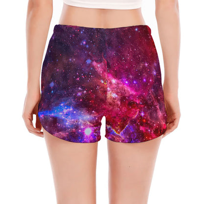 Red Purple Nebula Galaxy Space Print Women's Split Running Shorts
