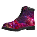 Red Purple Nebula Galaxy Space Print Padded Collar Lace Up Boots