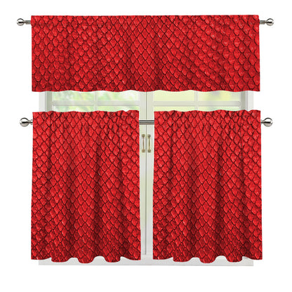Red Python Snakeskin Print 3 Piece Kitchen Curtains