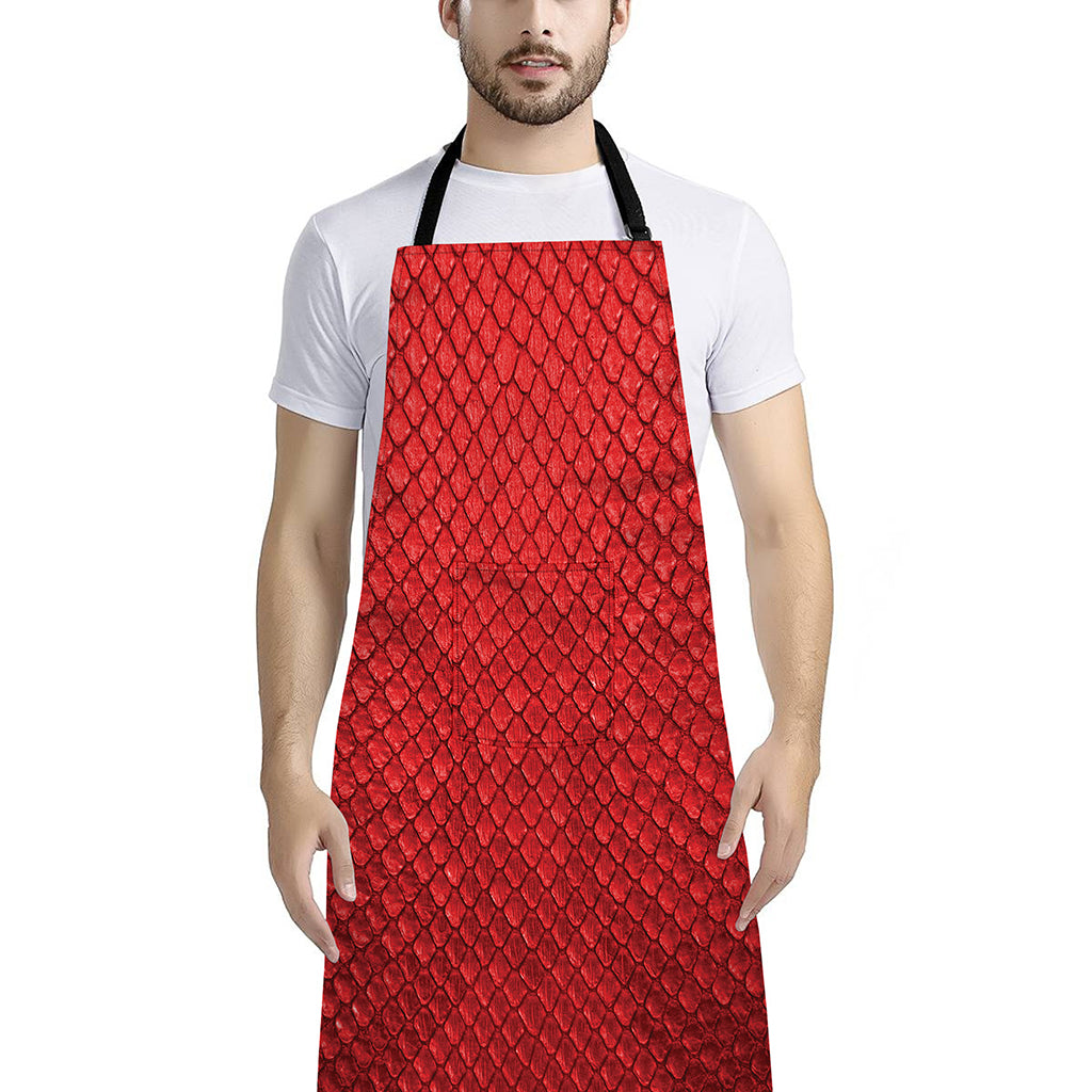 Red Python Snakeskin Print Bib Apron With Pocket