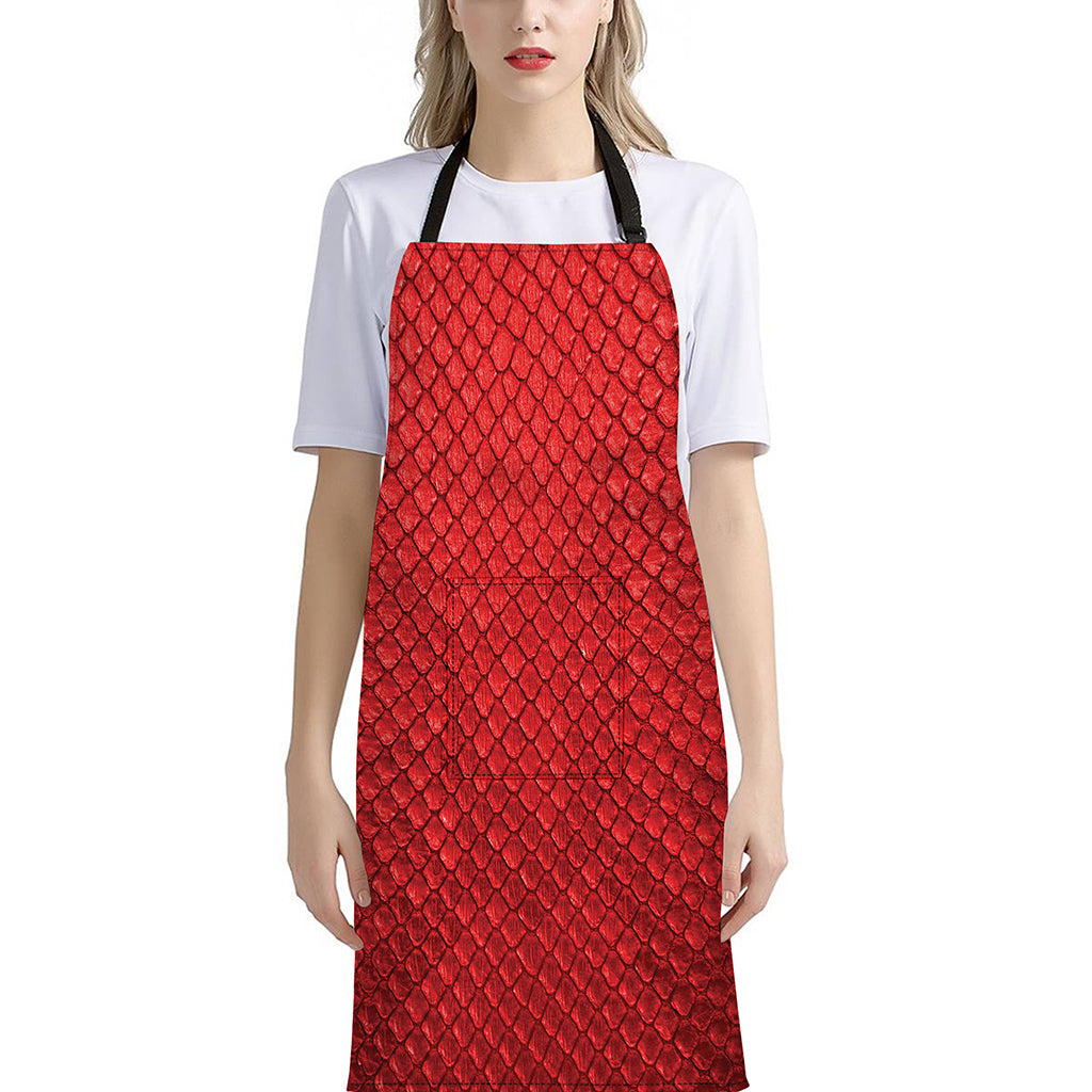 Red Python Snakeskin Print Bib Apron With Pocket
