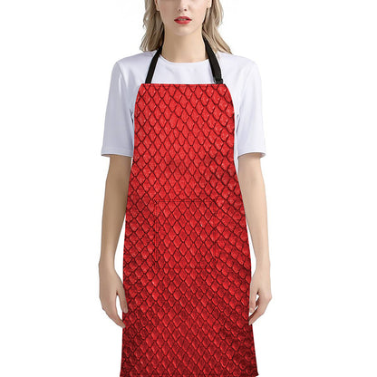 Red Python Snakeskin Print Bib Apron With Pocket