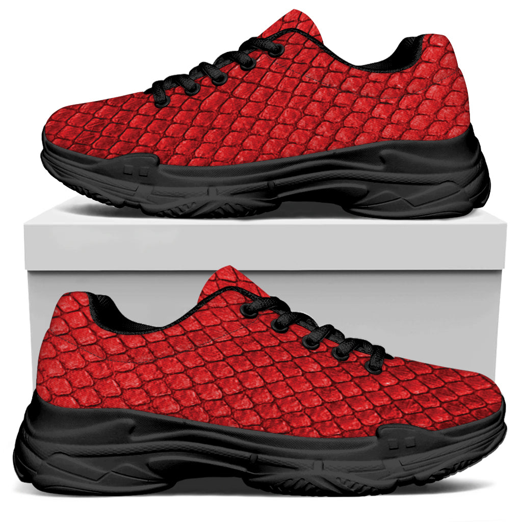Red Python Snakeskin Print Black Chunky Shoes